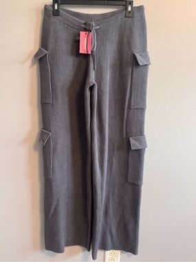 Edikted Gray Ribbed Knit Cargo Pants Size M NWT Wide Leg